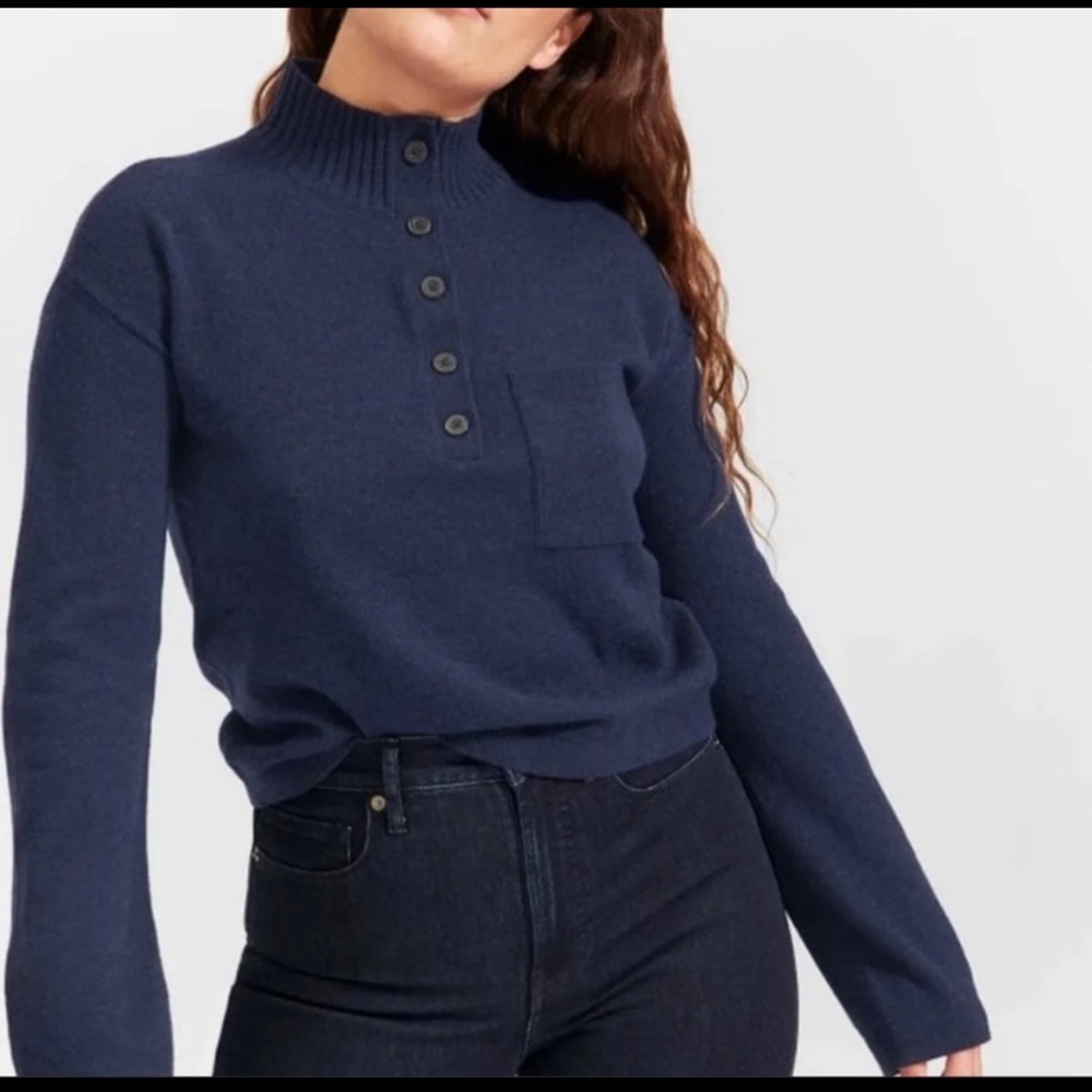 Everlane Recashmere Button Mockneck Navy Xs